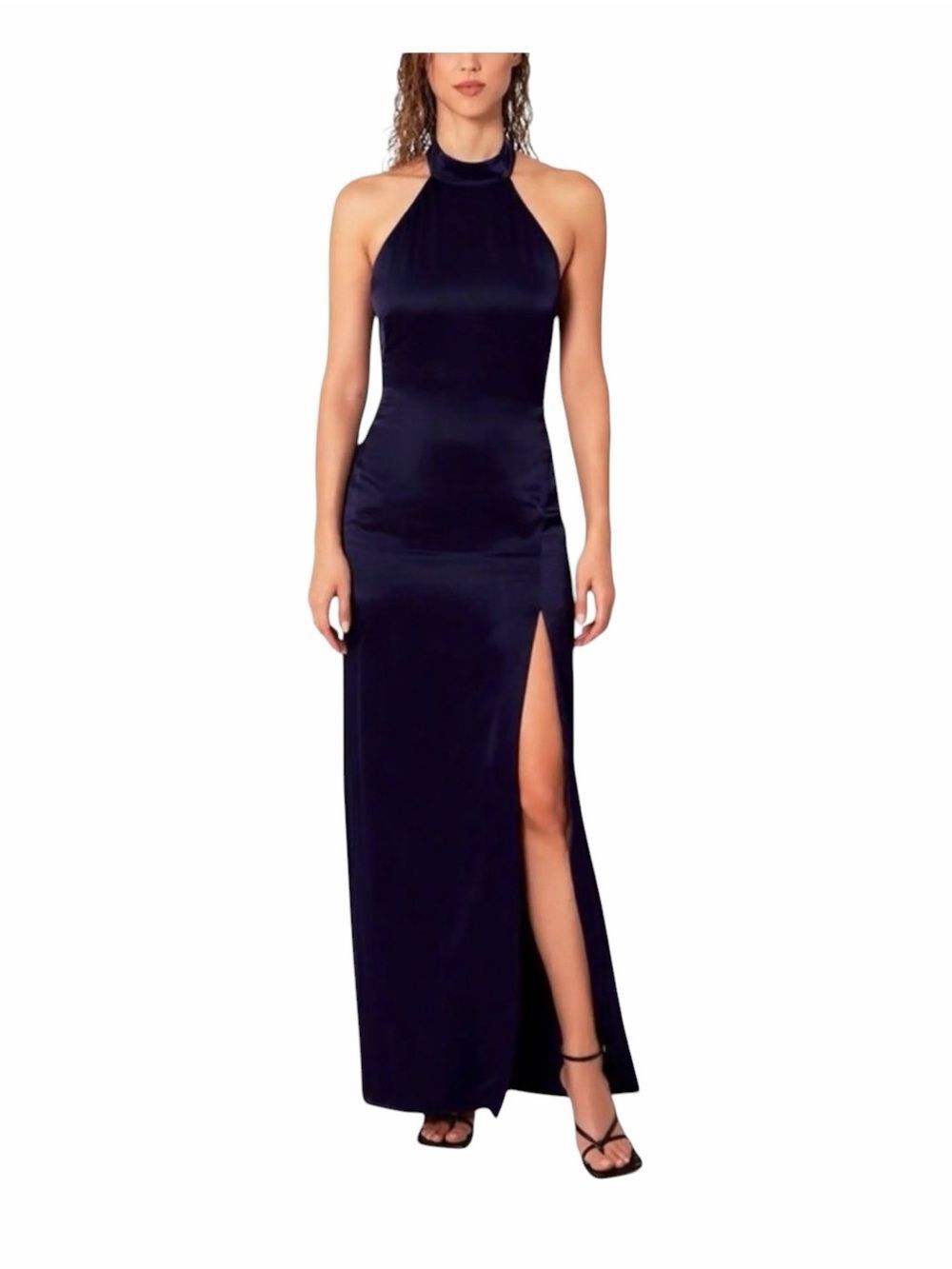 Nicholas Blue Satin Halter Neck Open Back Sleeveless Maxi Dress Size 6